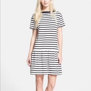KATE SPADE Striped Dress Boat Neck XS Drop Waist Nautical Sailor Old Money